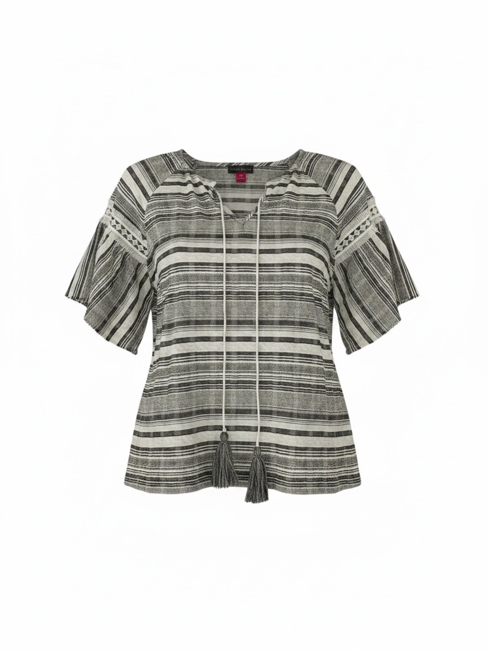 Vince Camuto Black & White Striped Tassel Tie Tunic